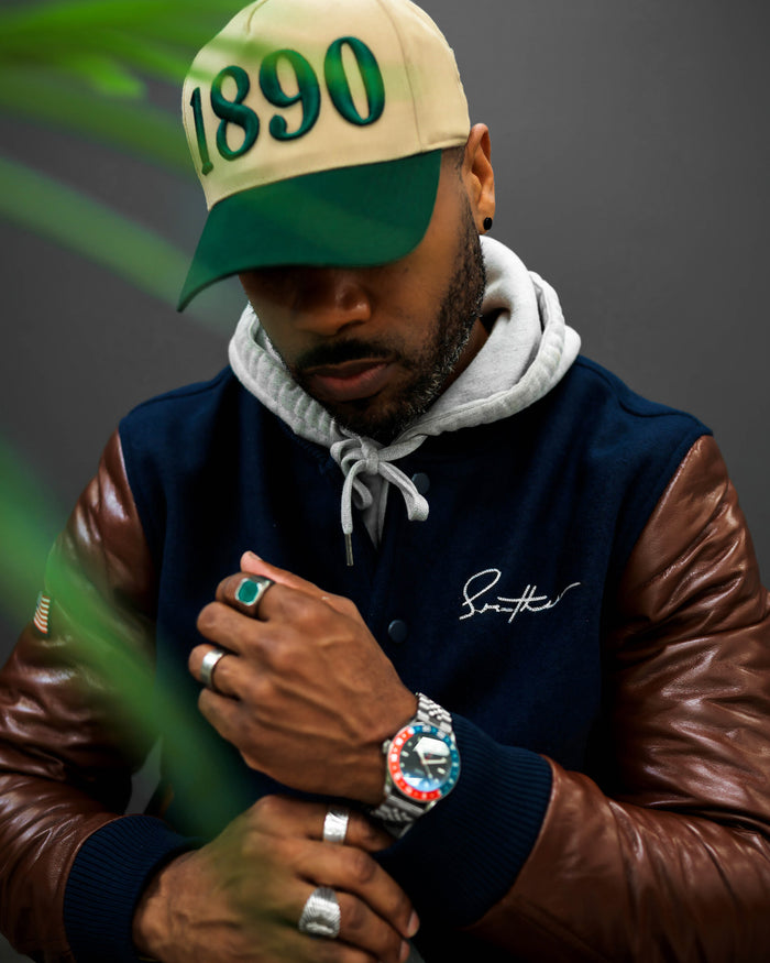 Southern Gents Signature Vintage Varsity Jacket - Navy + Brown