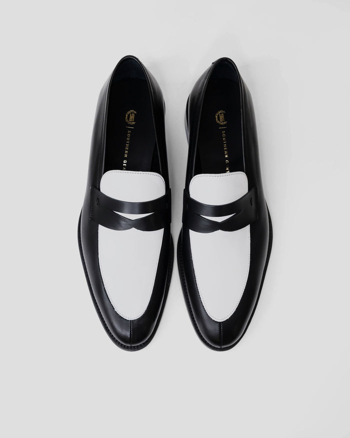 Southern Gents Smithson Penny Loafer - Black + White