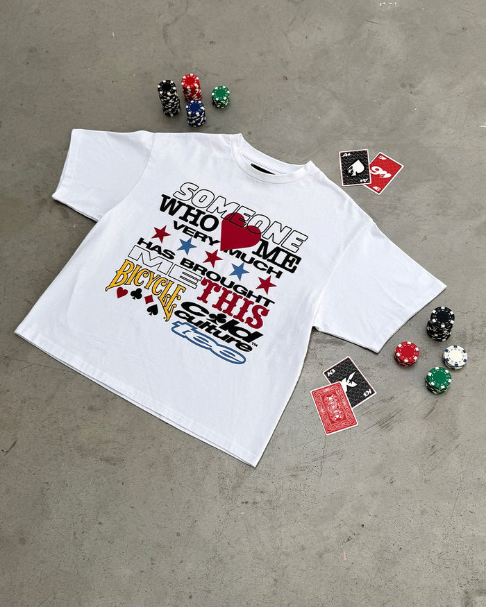 SOUVENIR BICYCLE TEE WHITE - white graphic print tee, flat lay - Cold Culture