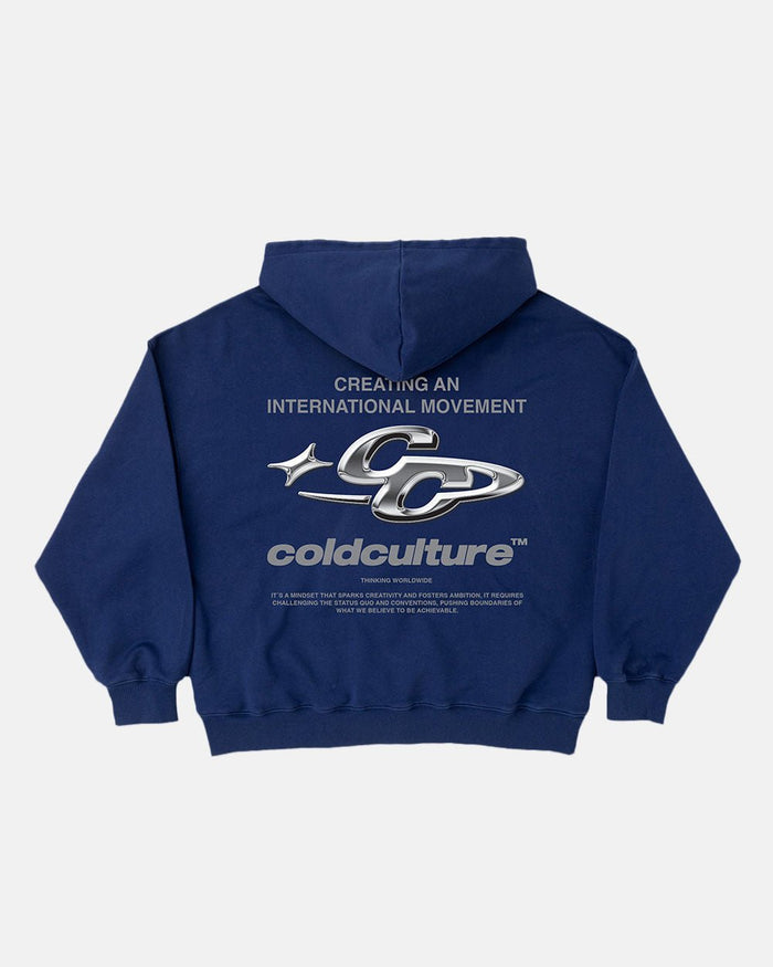 SPARKLY HOODIE COSMIC BLUE - navy blue oversized hoodie, back view - Cold Culture