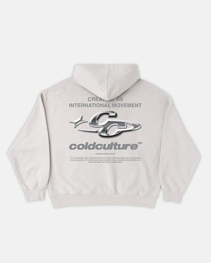 SPARKLY HOODIE PEARL GREY - pearl grey oversized hoodie, back view - Cold Culture