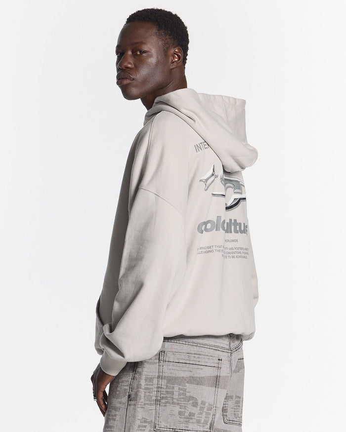SPARKLY HOODIE PEARL GREY - pearl grey oversized hoodie, side view - Cold Culture #man
