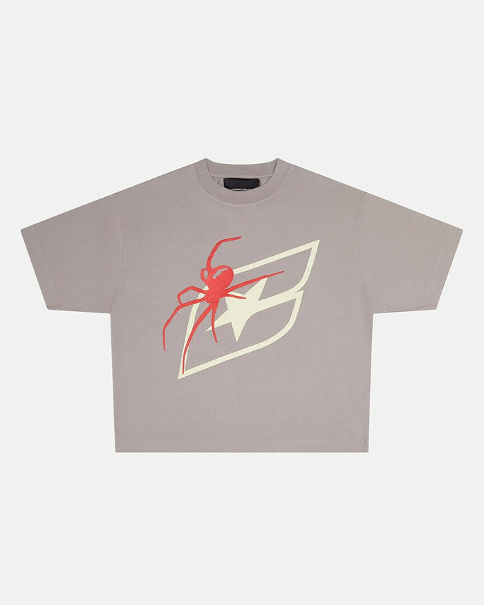 SPIDER TEE GREY - grey graphic print tee, front view - Cold Culture