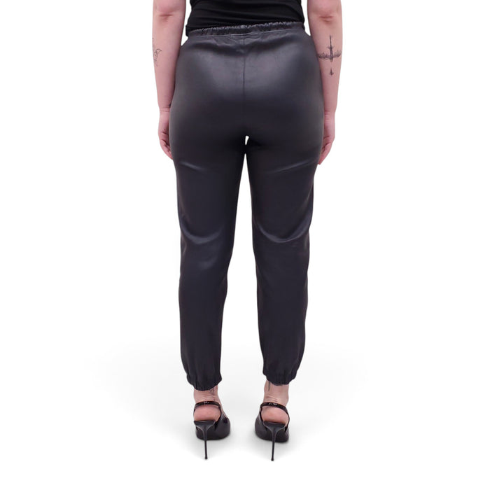 SPRWMN BLACK LEATHER DRAWSTRING PANTS - SIZE XS