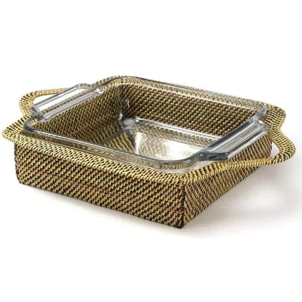 Square Rattan Baker with Anchor Glass