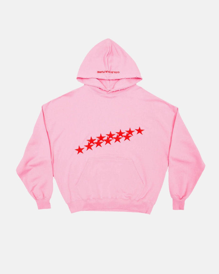 STARS HOODIE PANTHER PINK - pink oversized hoodie, front view - Cold Culture