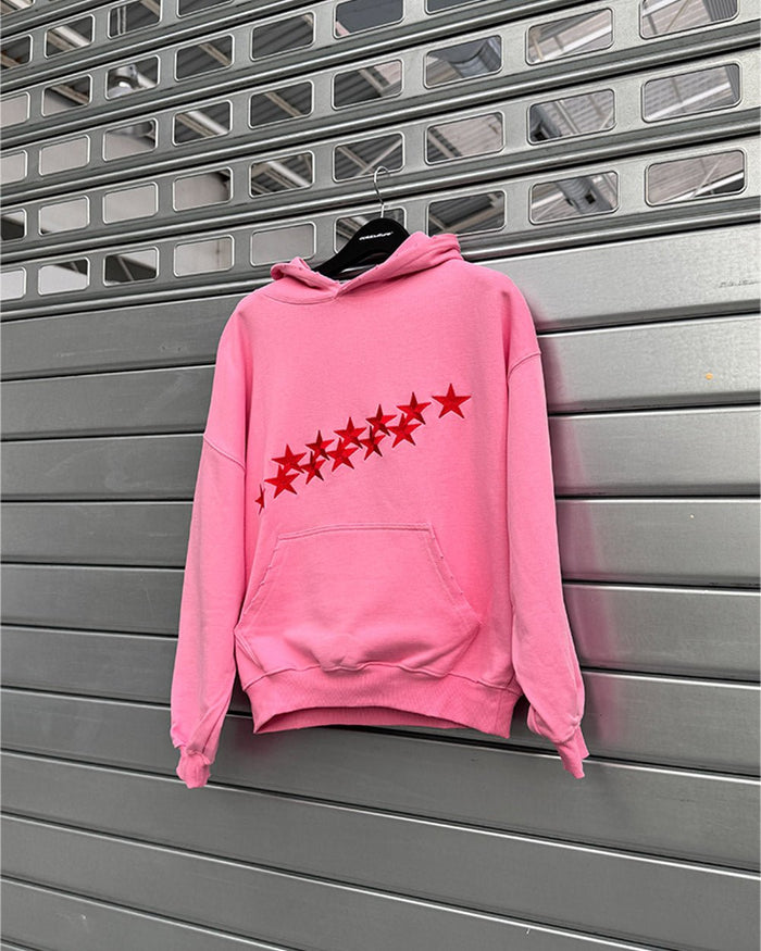 STARS HOODIE PANTHER PINK - pink oversized hoodie, front view - Cold Culture