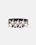 STARS LEATHER BELT CROCODILE BORDO - bordeaux croc-embossed leather belt, front view - Cold Culture