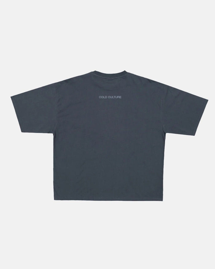 STARS TEE SLATE BLUE - slate blue oversized tee, back view - Cold Culture