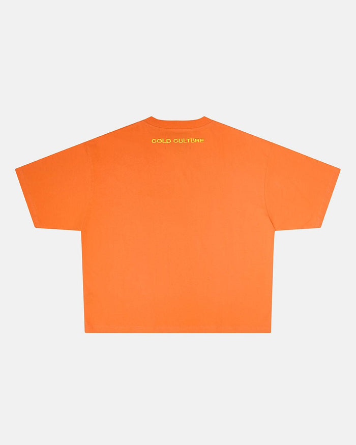 STARS TEE VIBRANT ORANGE - orange star print tee, back view - Cold Culture