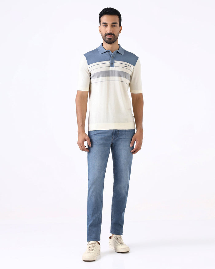 Steel Blue Stripe Polo - Aurora