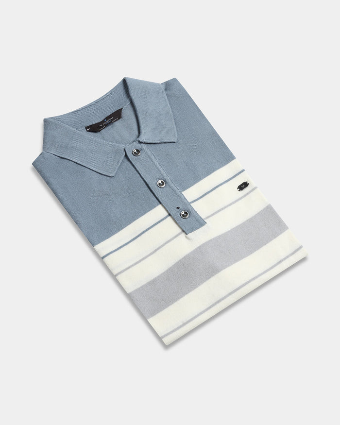 Steel Blue Stripe Polo - Aurora