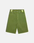 STITCHING JORTS CACTUS GREEN - green baggy denim shorts, front view - Cold Culture