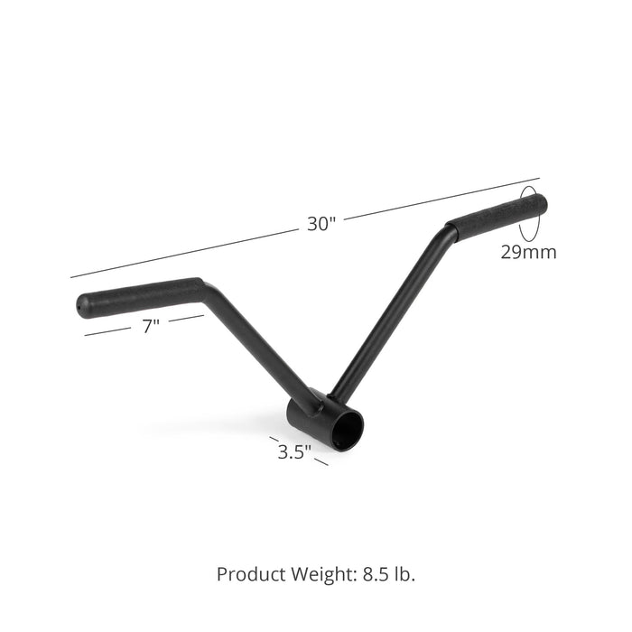 Straight Landmine Handles - Dimensions: 30" Long x 7" L Handles x 29mm Grips. 3.5" L Sleeve x 50mm Dia
