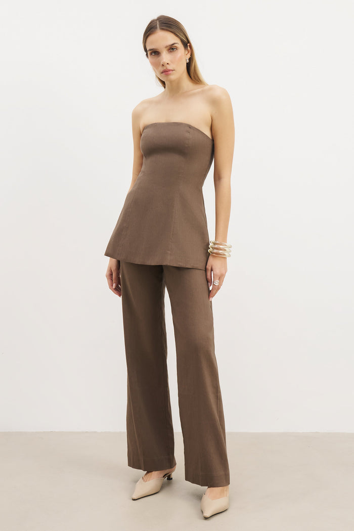Strapless Linen A Line Bodice - Truffle