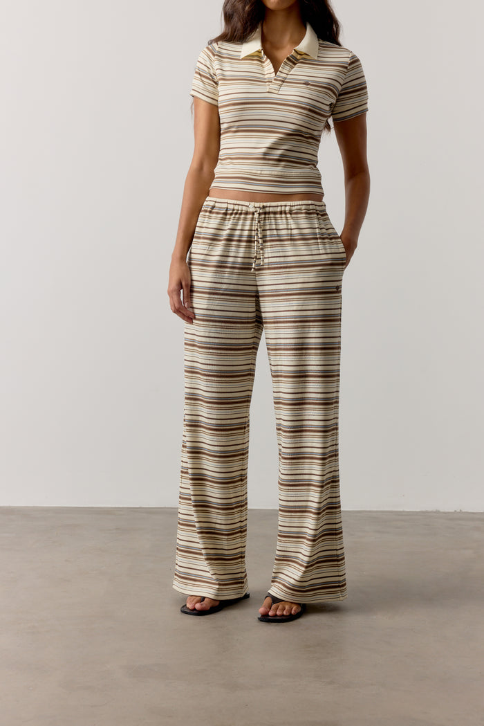 STRIPE WIDE LEG TROUSERS - BEIGE