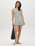 Snow White/Naval Academy Stripe French Terry Shorts - Woman Wearing Casual Striped Shorts - Suzy Shier