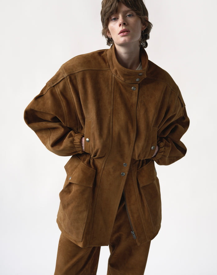 SUEDE PARKA IN CARAMEL
