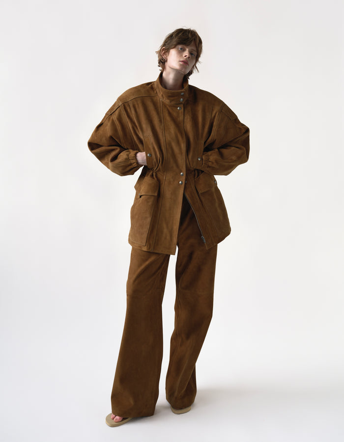 SUEDE PARKA IN CARAMEL