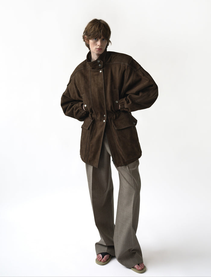 SUEDE PARKA IN KHAKI-BROWN