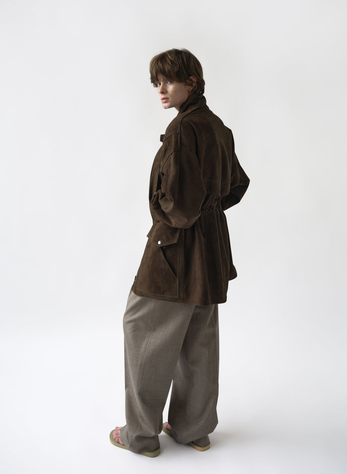 SUEDE PARKA IN KHAKI-BROWN