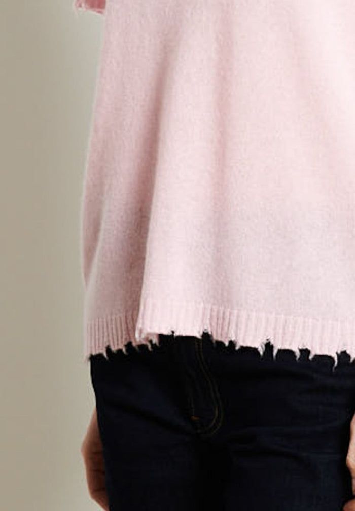 AVA 6 T-shirt en cachemire déjaugé col rond manches courtes avec finitions ciselées rose baby