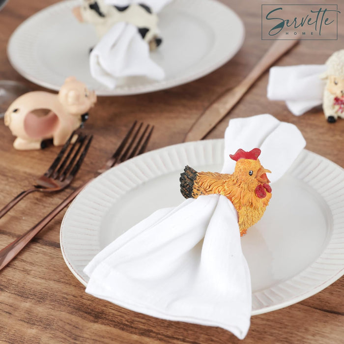 Table Decor - Farmhouse Napkin Rings - Set of Four Resin Animals