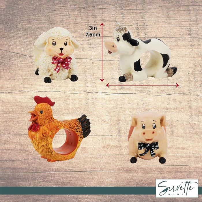 Table Decor - Farmhouse Napkin Rings - Set of Four Resin Animals