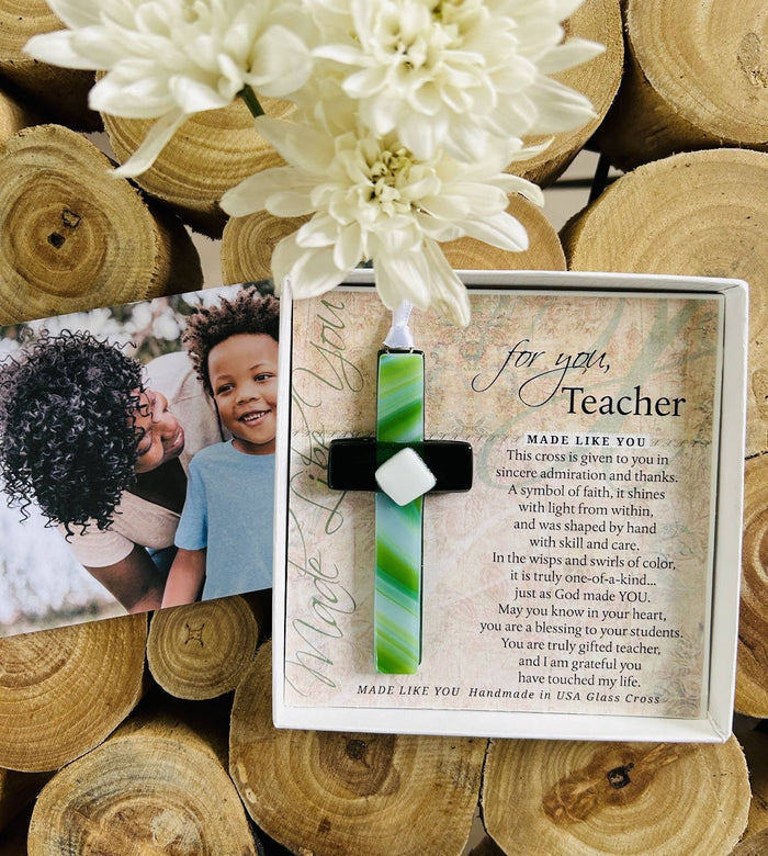 "Teacher" Mosaic Glass Cross