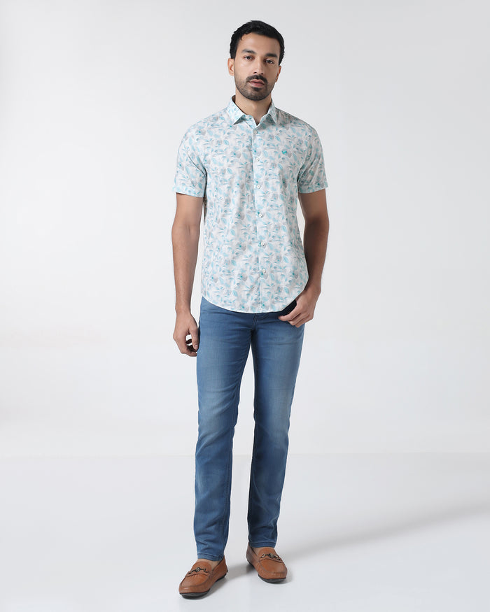Teal Green Half Sleeve Printed Shirt - Enric