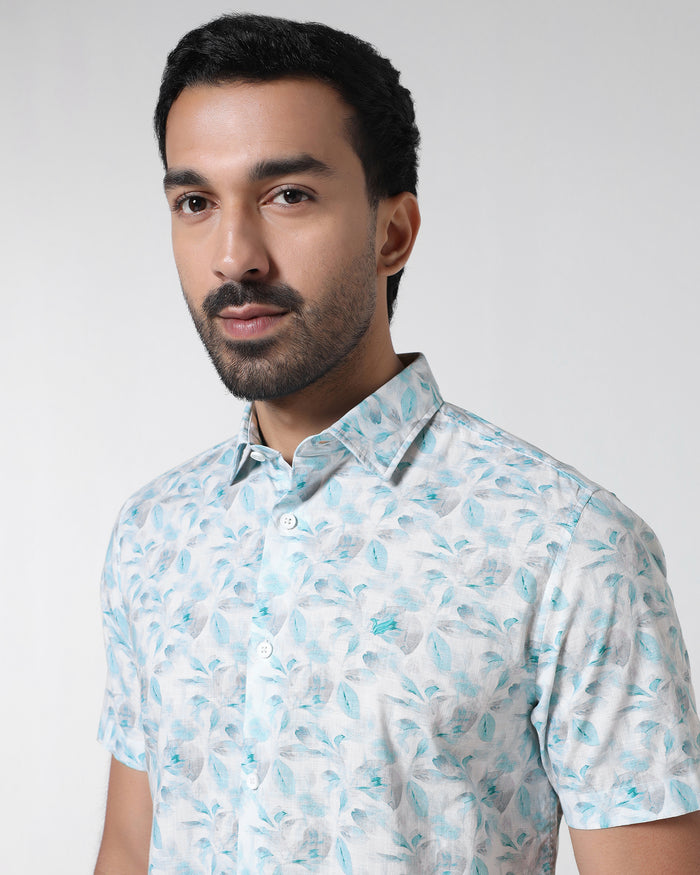 Teal Green Half Sleeve Printed Shirt - Enric