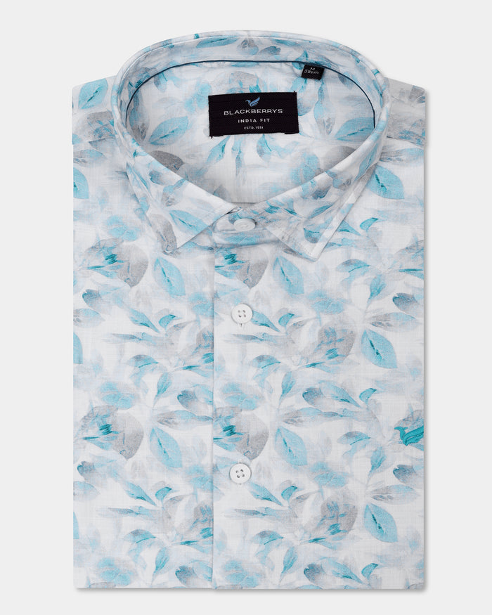 Teal Green Half Sleeve Printed Shirt - Enric