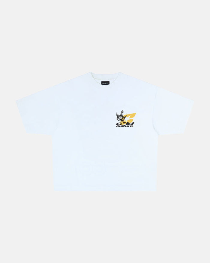 THE CROWN TEE WHITE - white graphic print tee, front view - Cold Culture