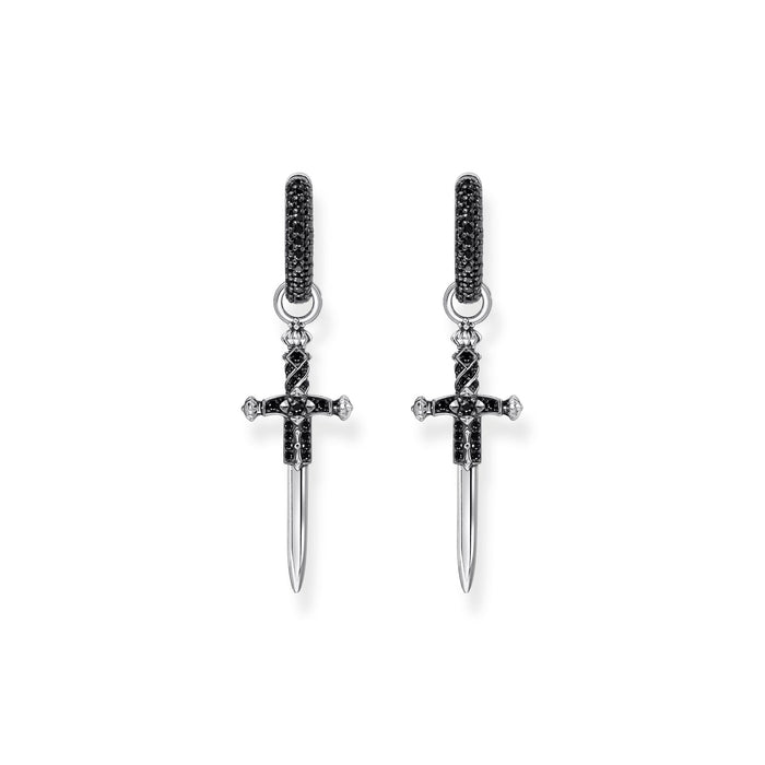 THOMAS SABO Single hoop earring with sword & black stones
