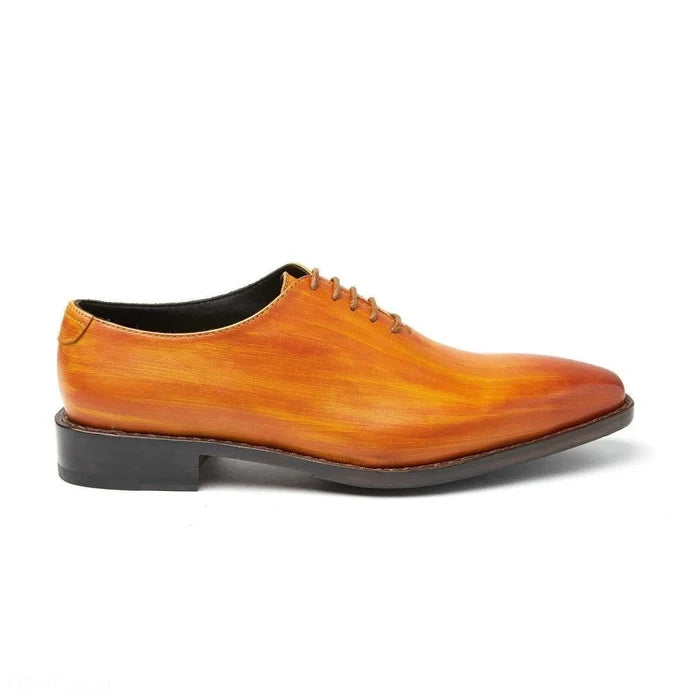 Elegance wholecut orange leather dress shoe back view