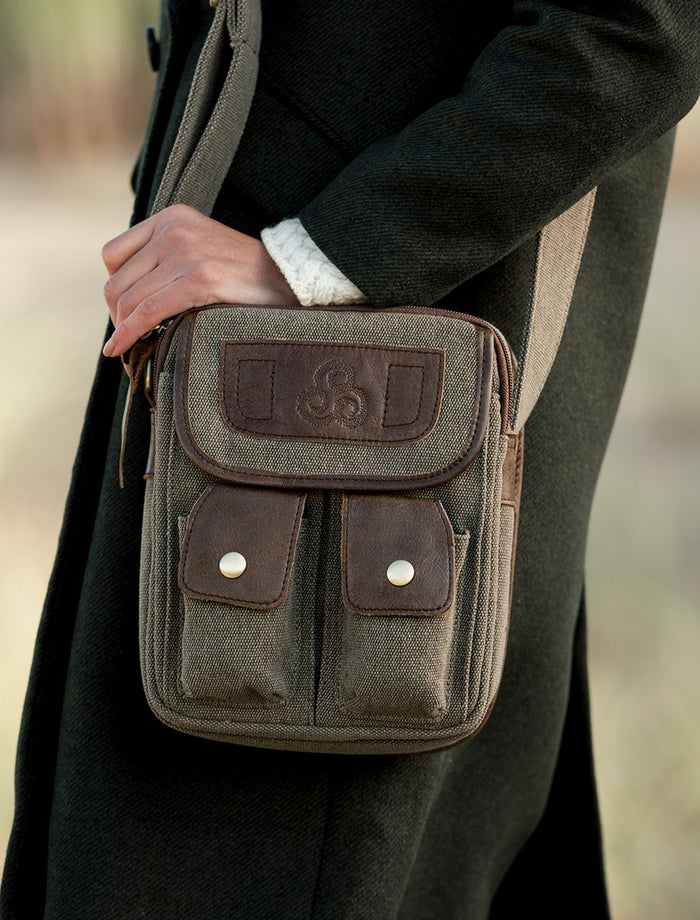Traditional Tweed & Leather Double Pocket Bag
