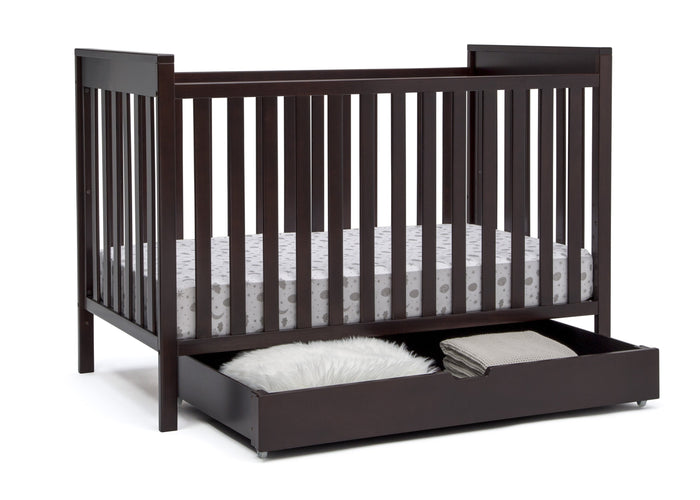 Delta Children Dark Chocolate (207) Under Crib Roll-Out Storage, Right Crib Silo View