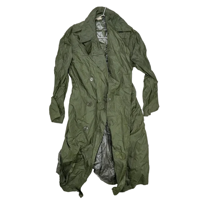 US Army Olive Nylon Raincoat - 36R, Small - US Army Surplus - Rain Jackets