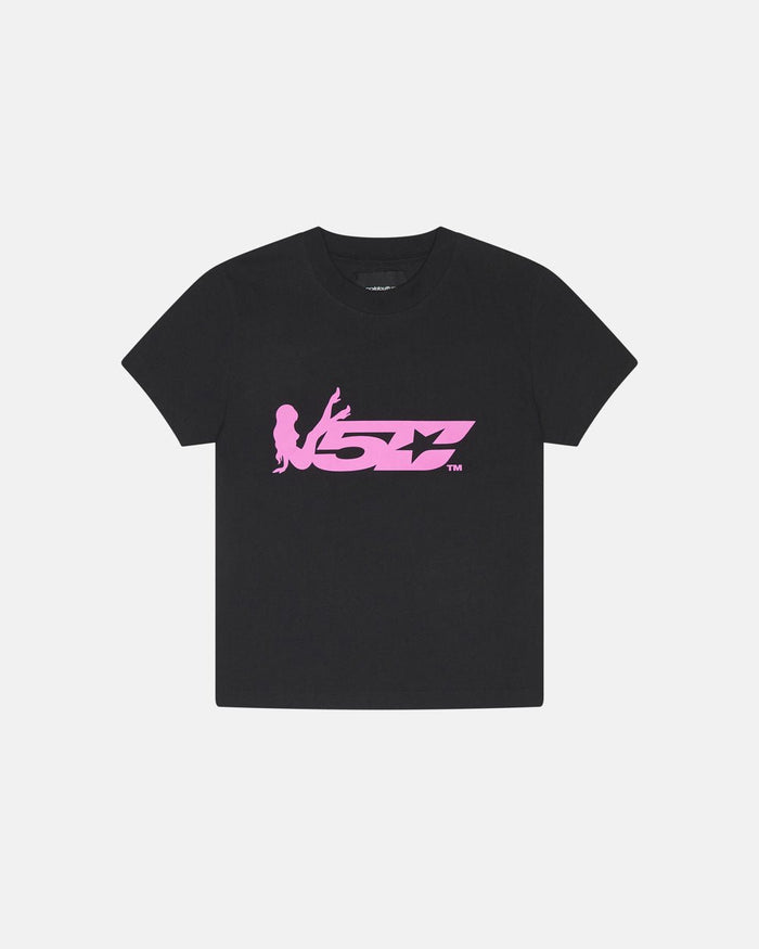 V5C TEE BLACK - black graphic print tee, front view - Cold Culture
