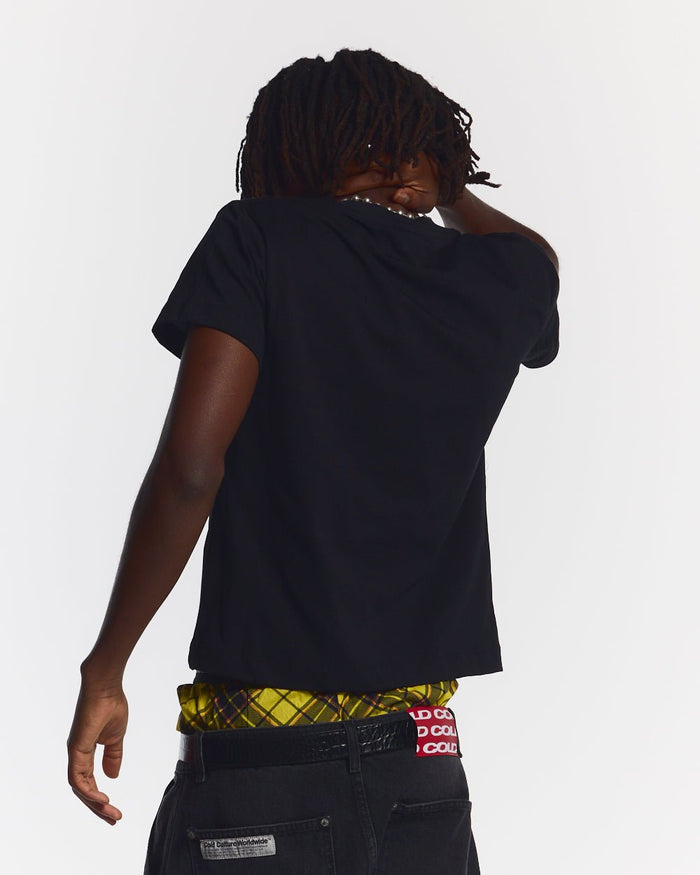 V5C TEE BLACK - black graphic print tee, back view on male model - Cold Culture #man