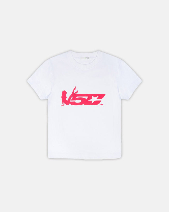 V5C TEE WHITE - white graphic print tee, front view - Cold Culture