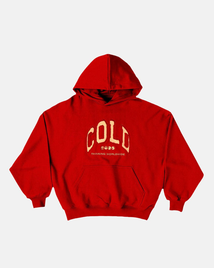 VARSITY HOODIE ASTORATH RED - red varsity hoodie, front view - Cold Culture