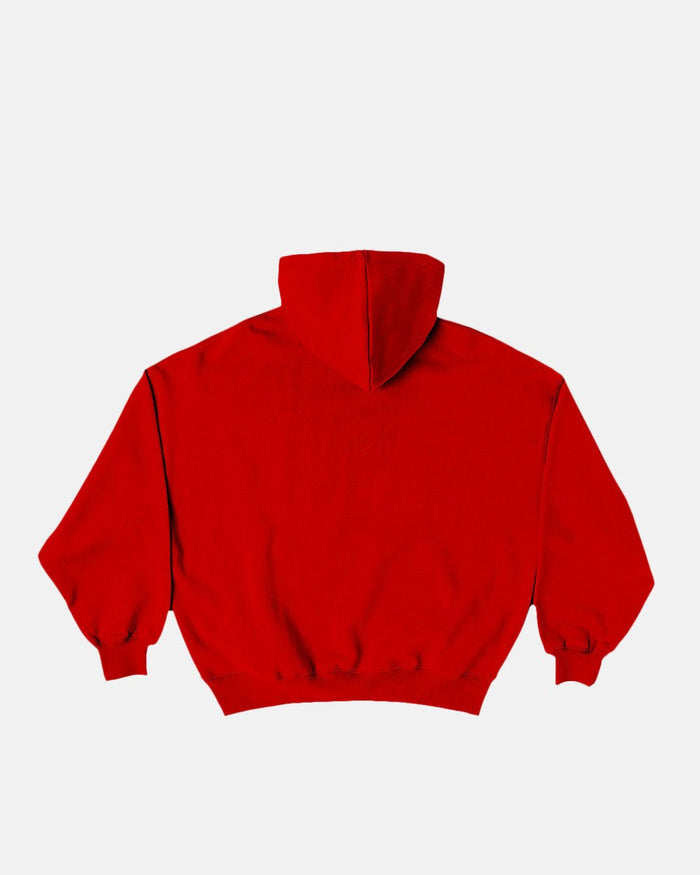 VARSITY HOODIE ASTORATH RED - red varsity hoodie, back view - Cold Culture