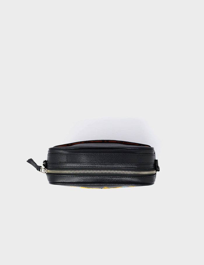 Verto Black Leather Crossbody Bag - Happy Tiger Embroidery