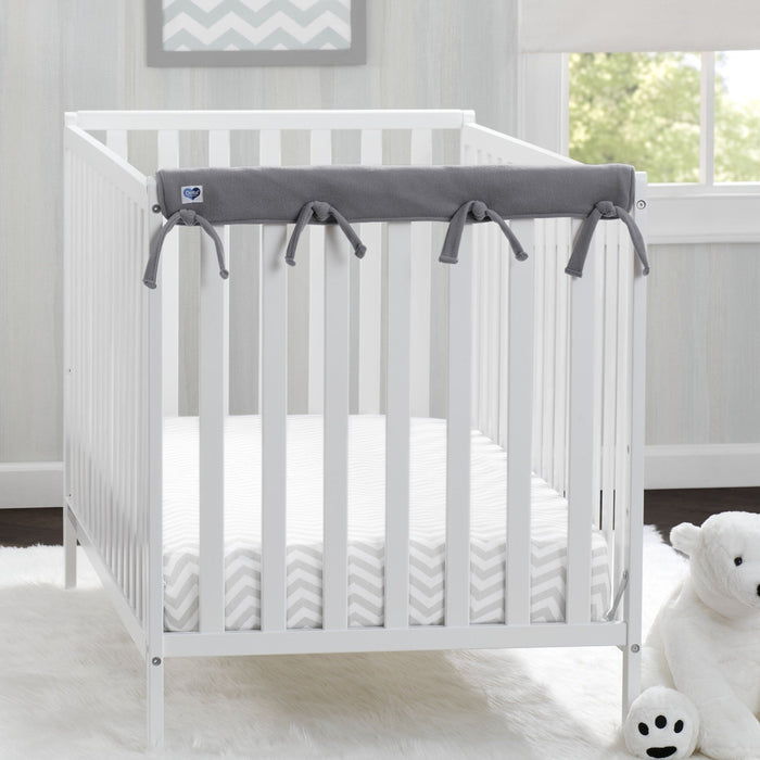 Delta Children Grey (026) Waterproof Fleece Crib Rail Covers/Protectors for Short Side Rails, 2 Pack, Lifestyle View