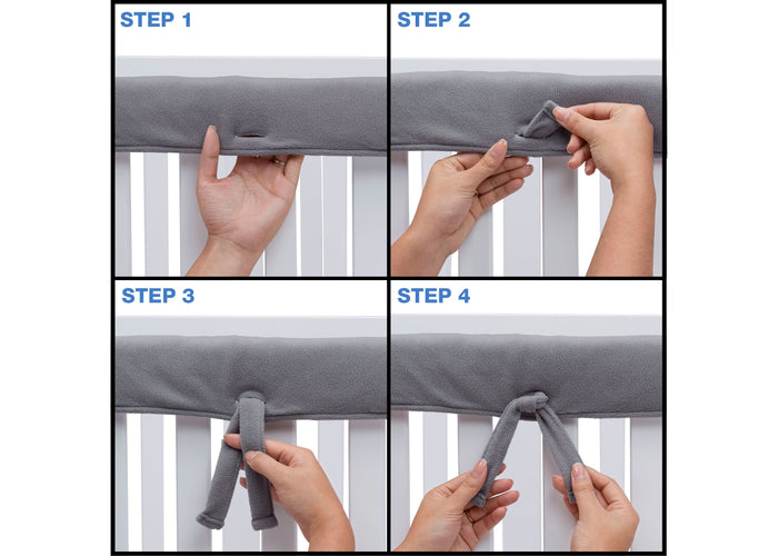 Delta Children Grey (026) Waterproof Fleece Crib Rail Covers/Protectors for Short Side Rails, 2 Pack, Tie Steps View