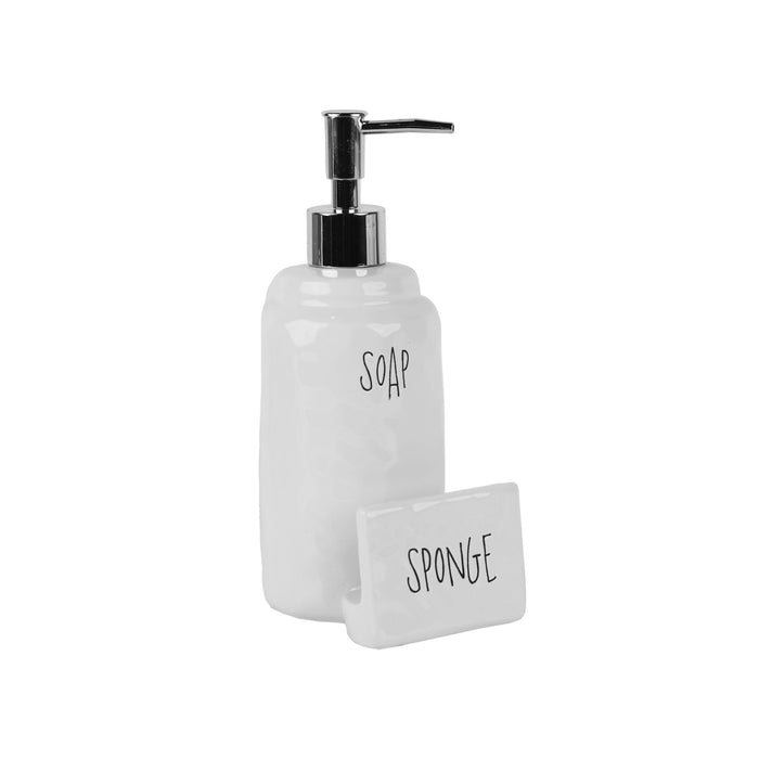 White Ceramic Sponge Holder and Soap Dispenser