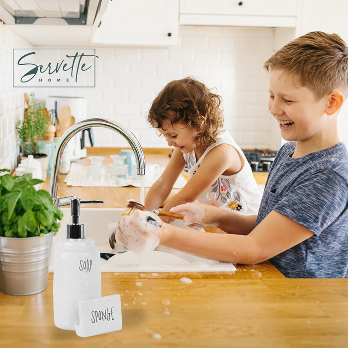 White Ceramic Sponge Holder and Soap Dispenser