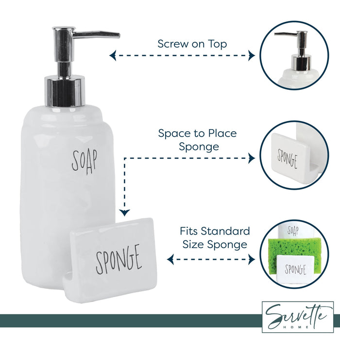 White Ceramic Sponge Holder and Soap Dispenser