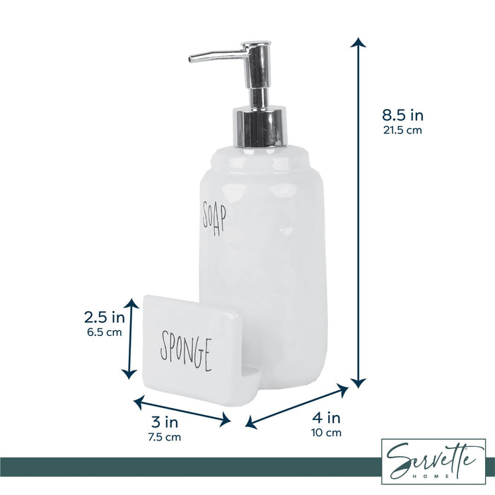 White Ceramic Sponge Holder and Soap Dispenser